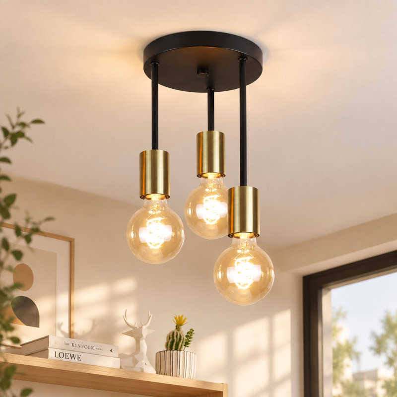 Flavien 3-Light E27 Semi Flush Mount 28cm , 29cm H x18cm W x 18cm D, Gold