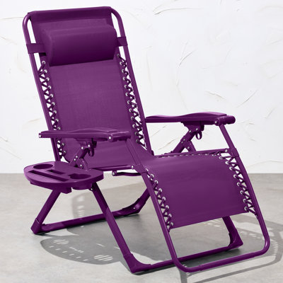 Fauteuil monochromatique à gravité zéro, fauteuil inclinable pliant pour patio avec plateau latéral et appui-tête