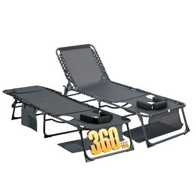 Chaise longue d'extérieur réglable, ensemble de 2, noir