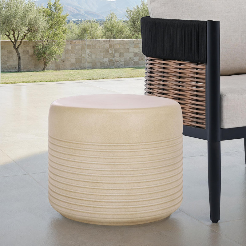 Astrid Low Wide Side Table, Beige, 18.1"