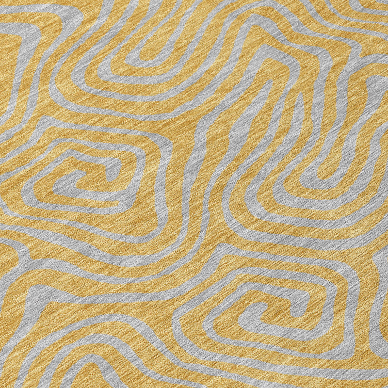 Gold Flat Woven Synthetic Washable Rectangular Rug 2'6" x 3'10"