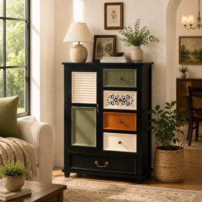 Accent Cabinet With Multi-color Decorative Panels, Storage Cabinet With Drawers