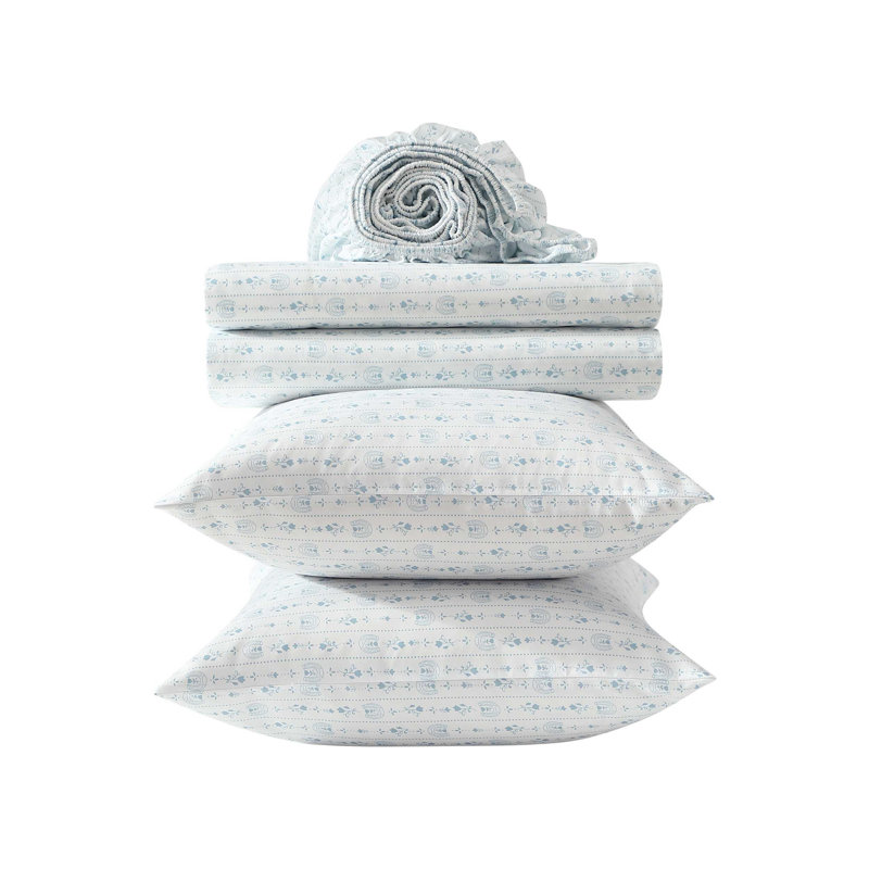 Wrangler Printed Cozy Novelty Sheet Sets, Full Sheet Set with 2 Pillowcases, Pretty Shoe Stripe Blue