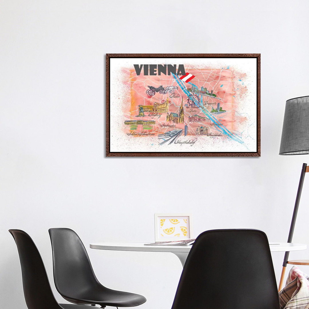 Vienna Austria Illustrated Map by Markus & Martina Bleichner - Painting on Canvas