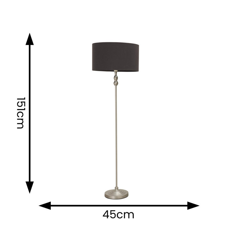 Reselva 151cm Traditional Floor Lamp, Black, Brushed Chrome Silver