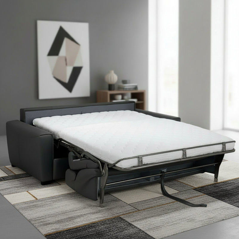 Capozzi 85" Genuine Italian Top Grain Leather Queen Sleeper Sofa Bed with Memory Foam Mattress