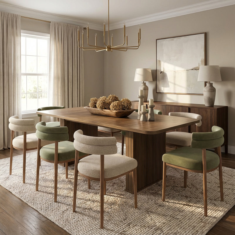 Modern Wooden Dining Table for 6 to 10 People with Double Pedestal Base, Large Kitchen and Dining Room Table