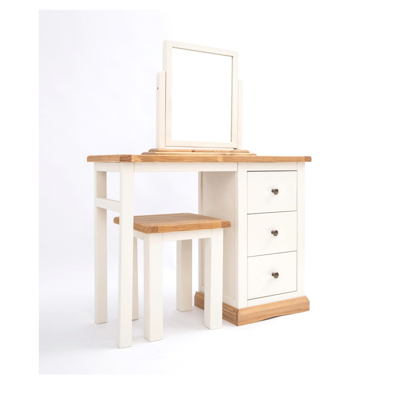 Midkiff Dressing Table with Mirror, Off White/Yellow
