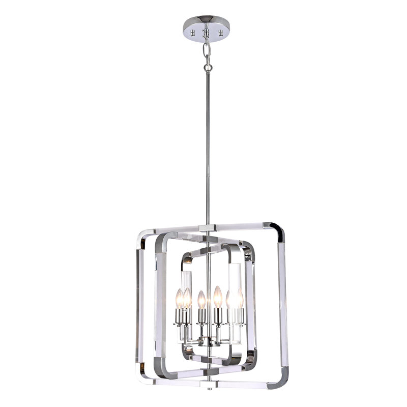 6-Light Chrome Metal Chandelier With Clear Acrylic Arms