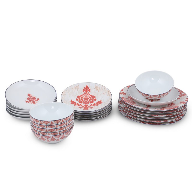 Service de table 24 pièces, service pour 6 Jernigan, Rouge / blanc