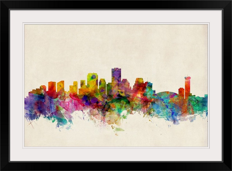 «New Orleans Louisiana Skyline» par Francy, impression, Cadre noir, H 20 po x l 26 po x P 1 po