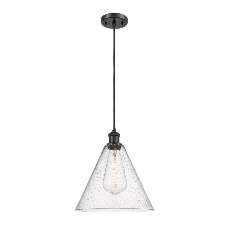 Allean 1 - Light Single Pendant, Matte Black, Black, 14.75" H x 12" W x 12" D
