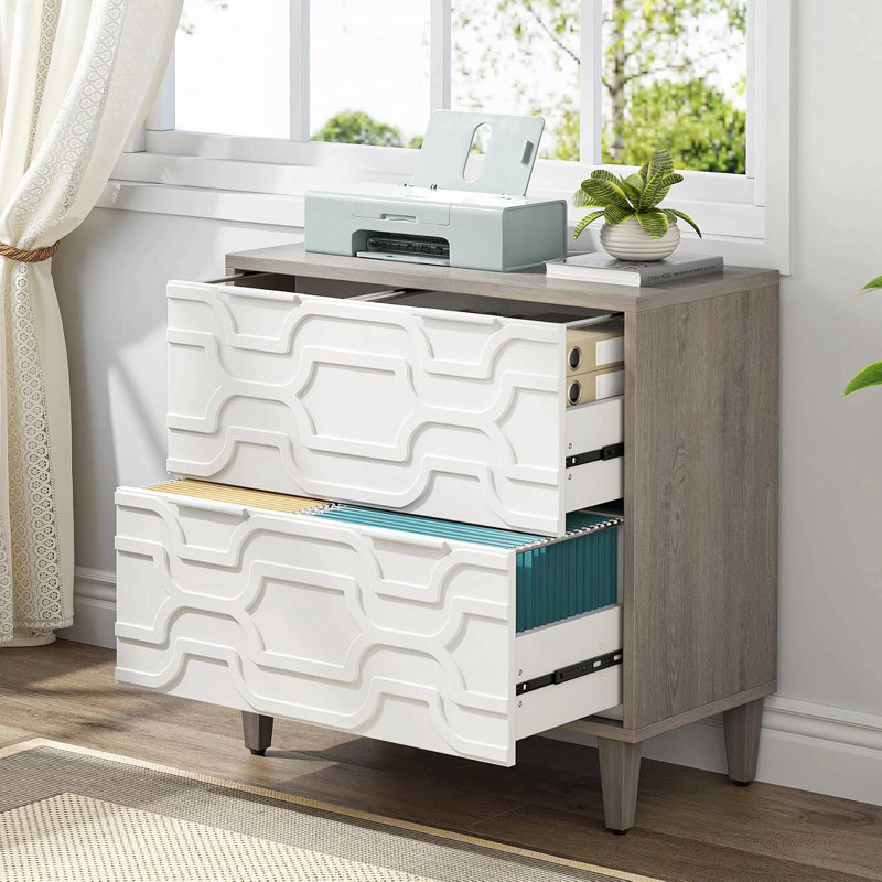 2-Drawer File Cabinet, Lateral Filing Cabinet For A4/Letter/Legal Size, Office Storage Cabinet, Printer Stand With Storage Drawer For Home Office, White & Gray