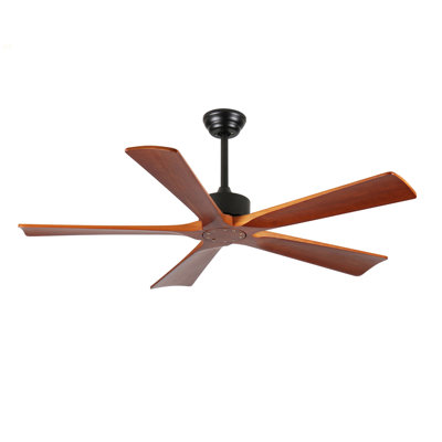52 Inch Ceiling Fans And Remote, Wood Indoor Outdoor Ceiling Fan With Light For Patios Living Room Bedroom 5 Blades DC Motor Mid Century Modern Wooden Fan