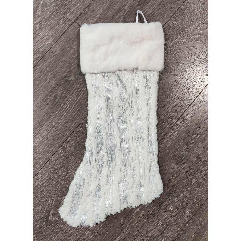 Chaussette de Noël en fausse fourrure métallisée, Argent
