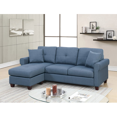Canapé modulaire réversible en polyfibre bleu capitonné