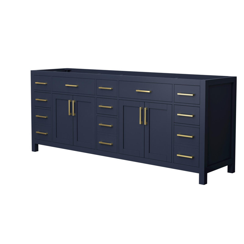 Base de meuble-lavabo double autoportante de 83 po Beckett, Bleu foncé / or brossé