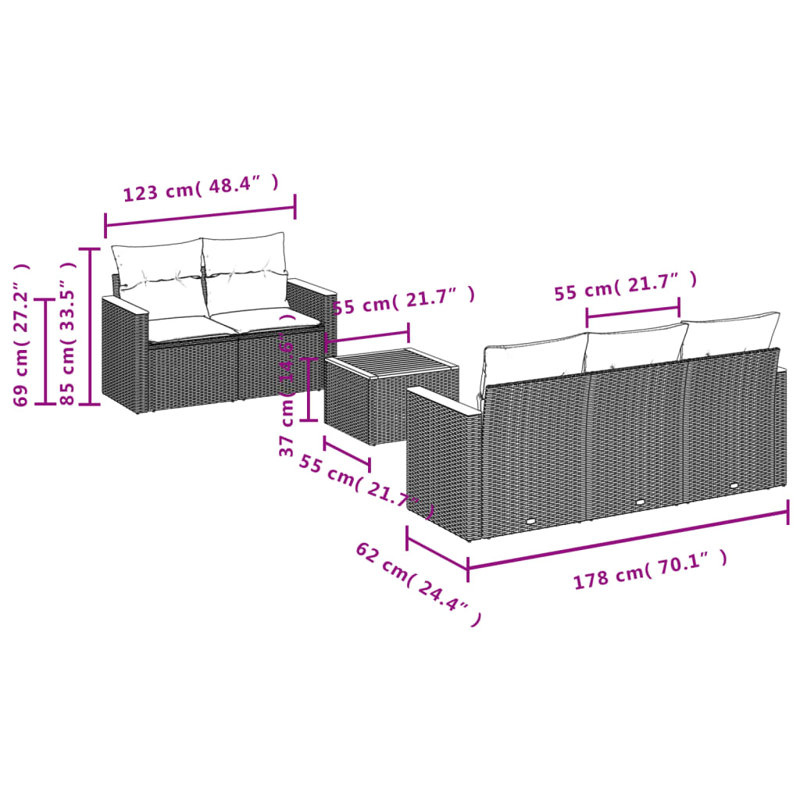 Ensemble de canapé de jardin Vidaxl noir, blanc crème