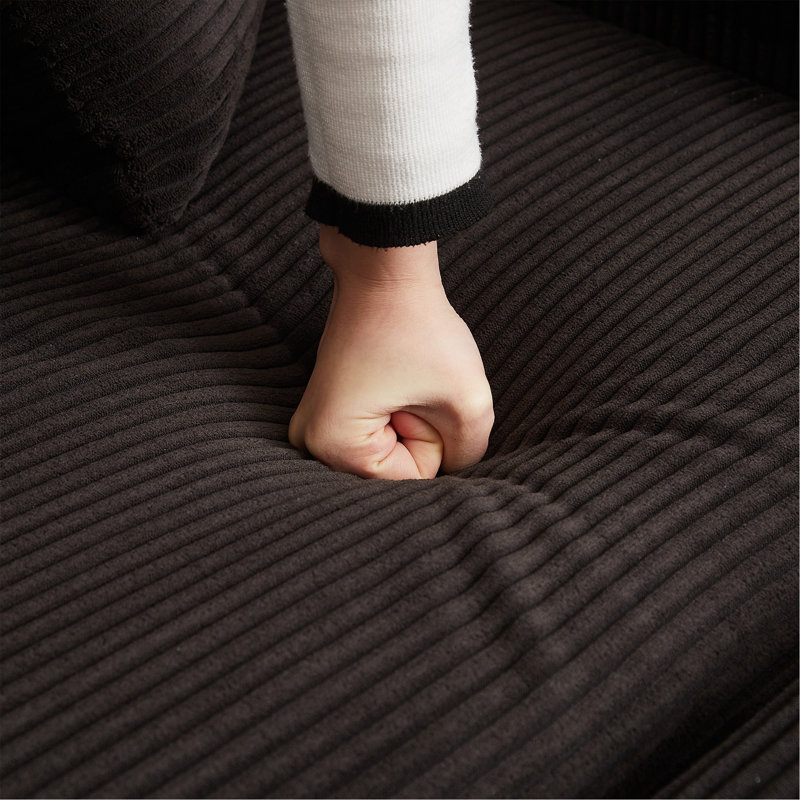 Canapé en velours côtelé avec 1 repose-pieds pour le salon, Noir