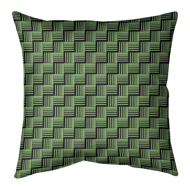 Rayures tressées contrastantes Coussin décoratif, 14 po x 14 po, Polyester / bourre de polyester, Vert foncé