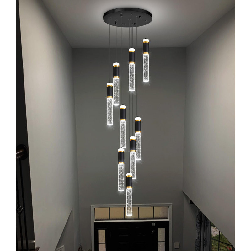 Lustre en cristal 9 lumières DEL à intensité variable moderne, 9 lumières, H 98,4 po x l 15,7 po x P 15,7 po