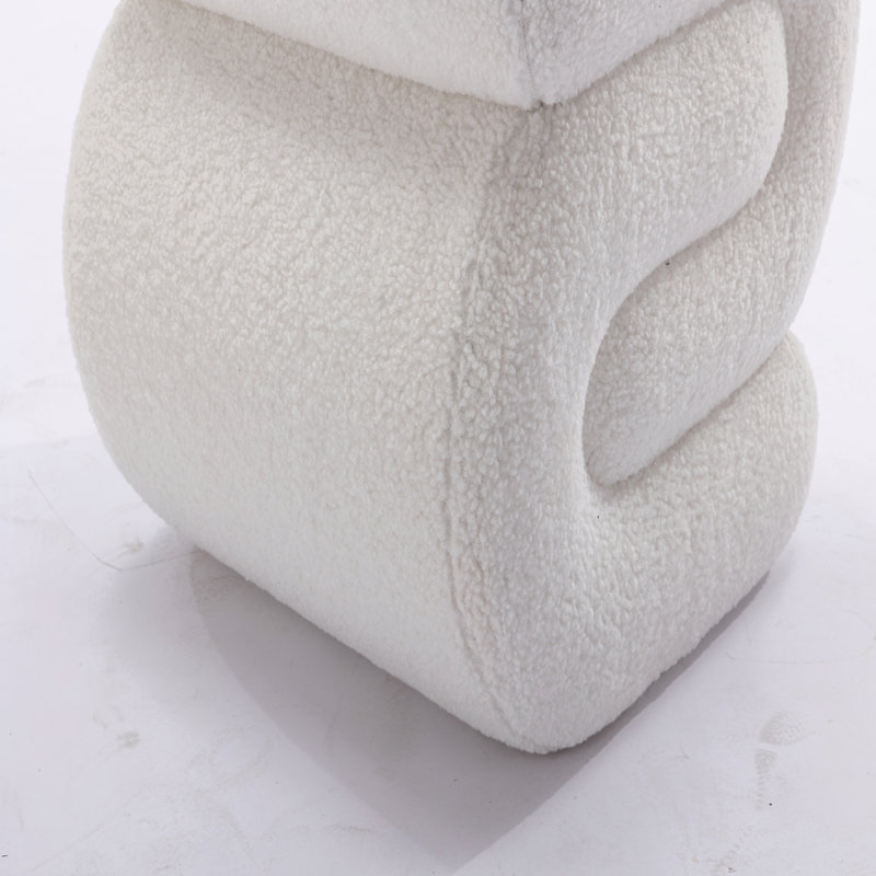 S-shape Ottoman, Makeup Stool Footstool, Ivory Teddy