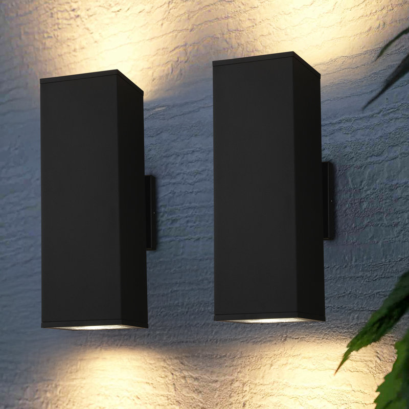 Appliques murales d'extérieur 18 pouces vers le haut et vers le bas, appliques murales extérieures modernes imperméables, base Max 75W E26, aluminium, noir mat, homologué ETL