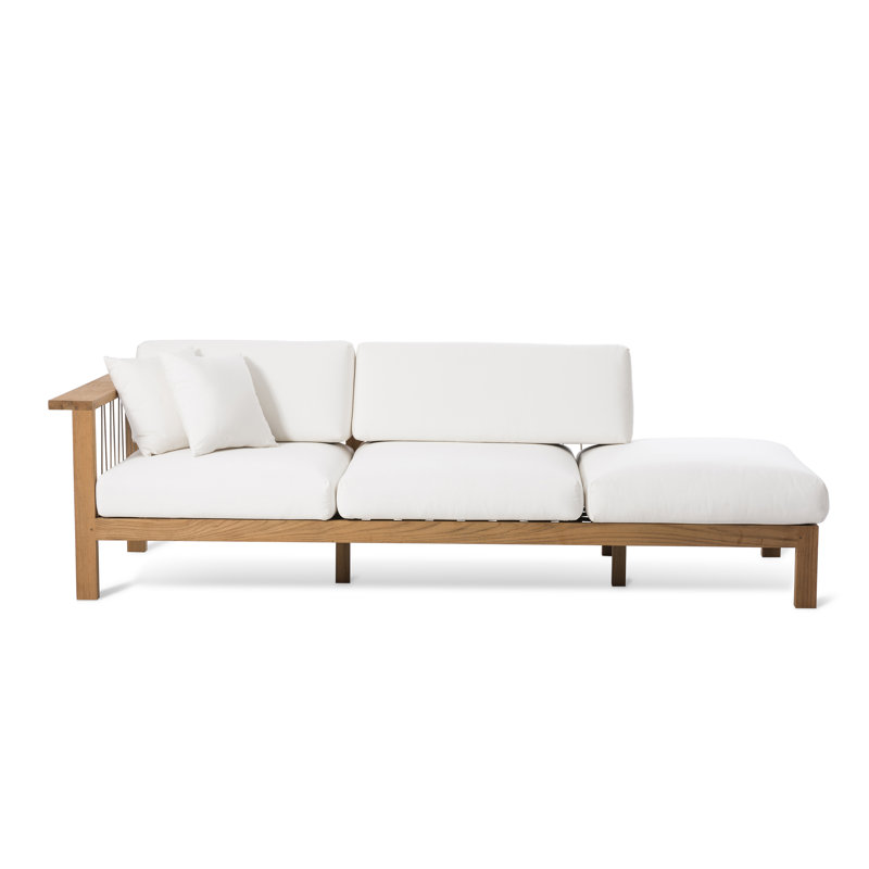 Chaise longue en teck avec coussins Maro, Toile Sunbrella® naturel