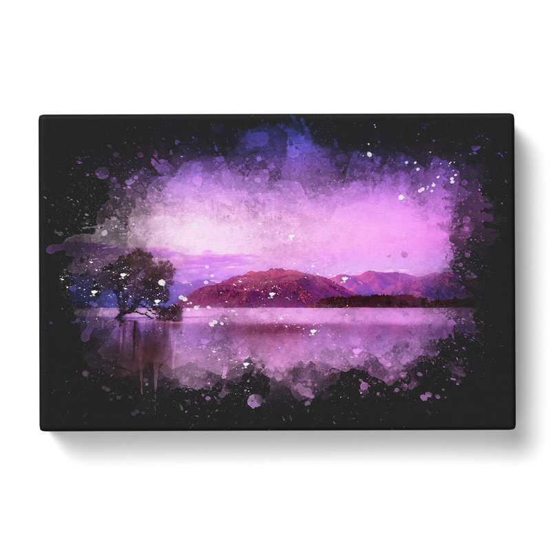 Lone Tree Under A Purple Sunrise - Wrapped Canvas Painting, 50cm H x 76cm W x 3cm D