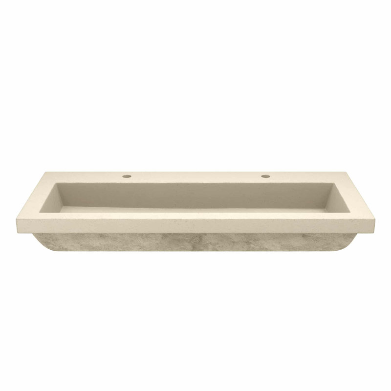 NativeStone Concrete Handmade Rectangular Drop-in Trough Bathroom Sink 48", Two Holes Faucet, Sand
