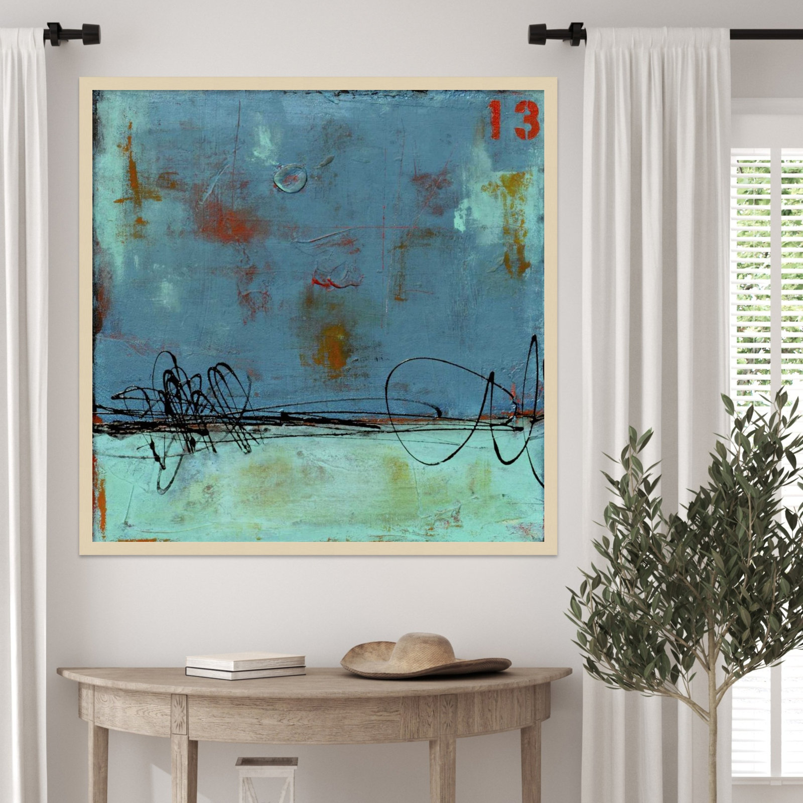 Blue Bay Marina I Print by Erin Ashley, Brown, 33" H x 33" W