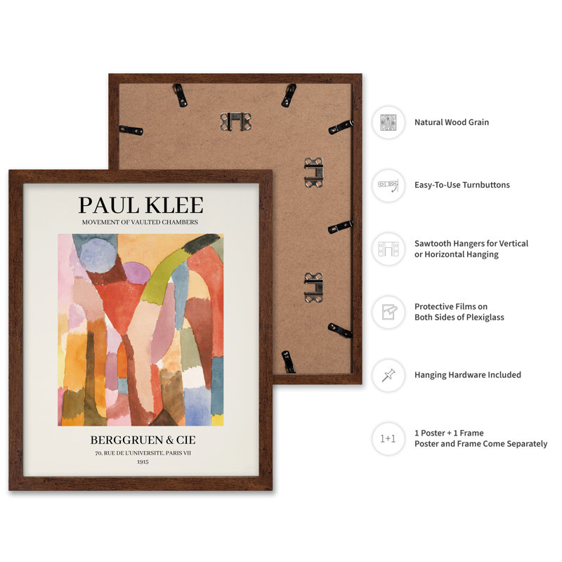 Paul Klee - Mouvement des chambres voûtées, 08"H x 10"W, Poster, Brown Framed