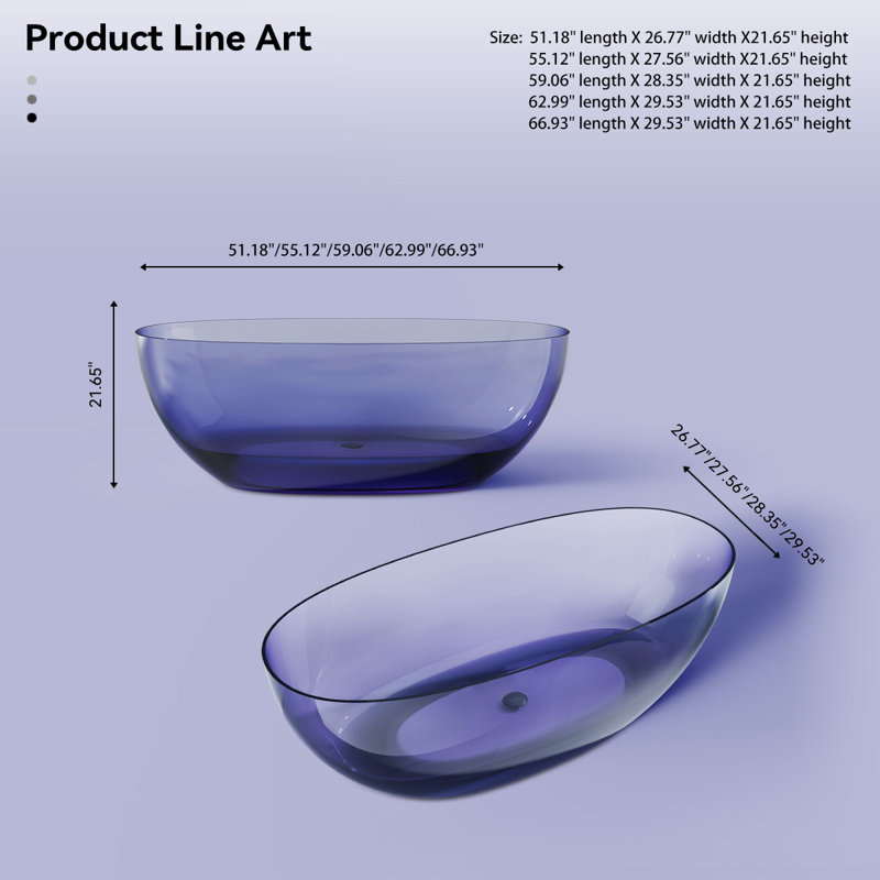 Baignoire de trempage autoportante en résine avec drain escamotable 63 "x 30" MonBlari, 62.99" L x 29.53" W x 21.65" H