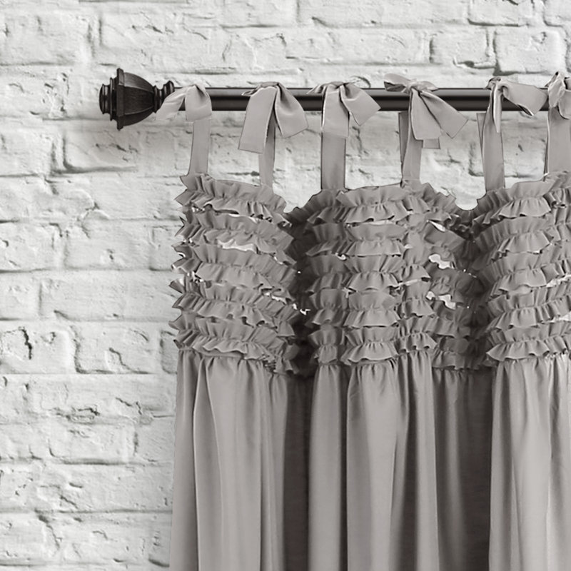 Lydia Ruffle Semi Sheer Curtain Pair, 40'' W x 84'' L, Gray