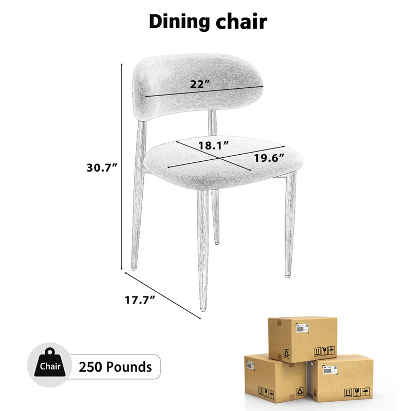 Ensemble de chaises de salle à manger en tissu robuste de 2/4/6, chaises d'appoint rembourrées avec cadre en métal, chaises d'appoint durables et multi-styles pour la salle à manger de cuisine