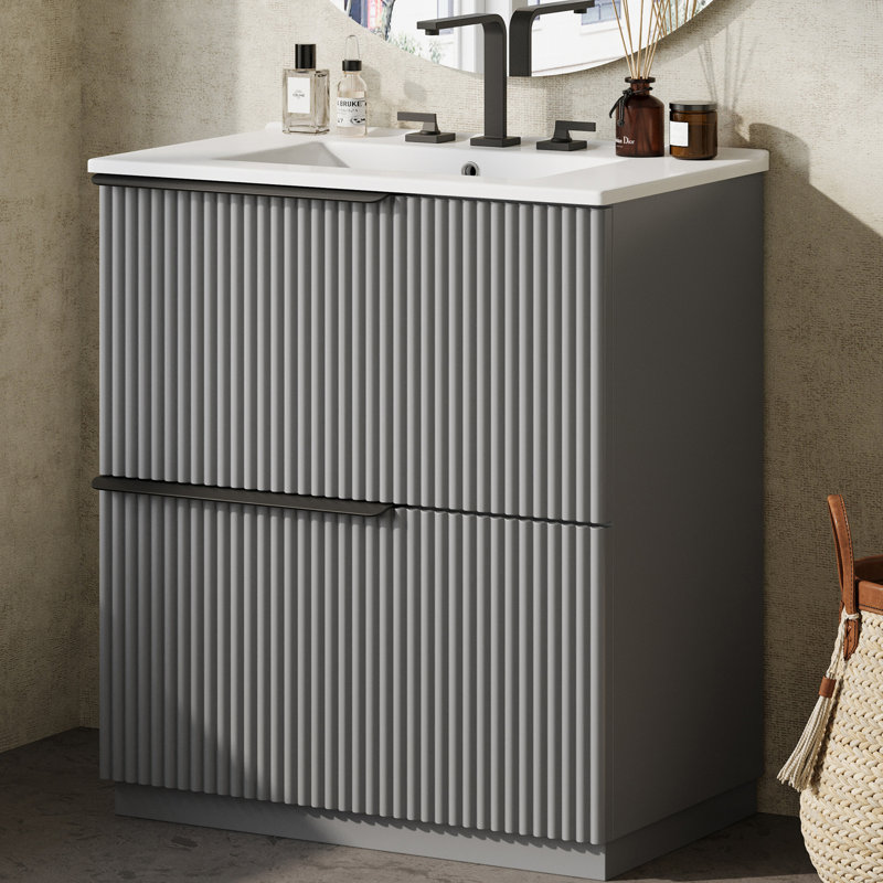 30" Modern Bathroom Vanity With Ceramic Sink, Gray