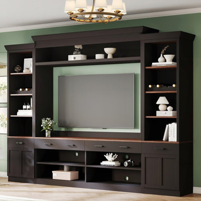 Farmhouse 4-Piece Entertainment Center with Bookshelf and Wine Rack for TVs up to 70"