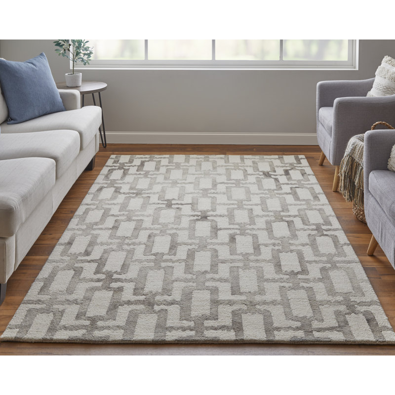 Marengo moderne géométrique, ivoire / taupe, Rectangle 9 pi 6 po x 13 pi 6 po