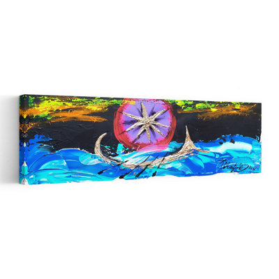 Golden Boat Under Star 1 Piece Wrapped Canvas Panoramic Wall Art