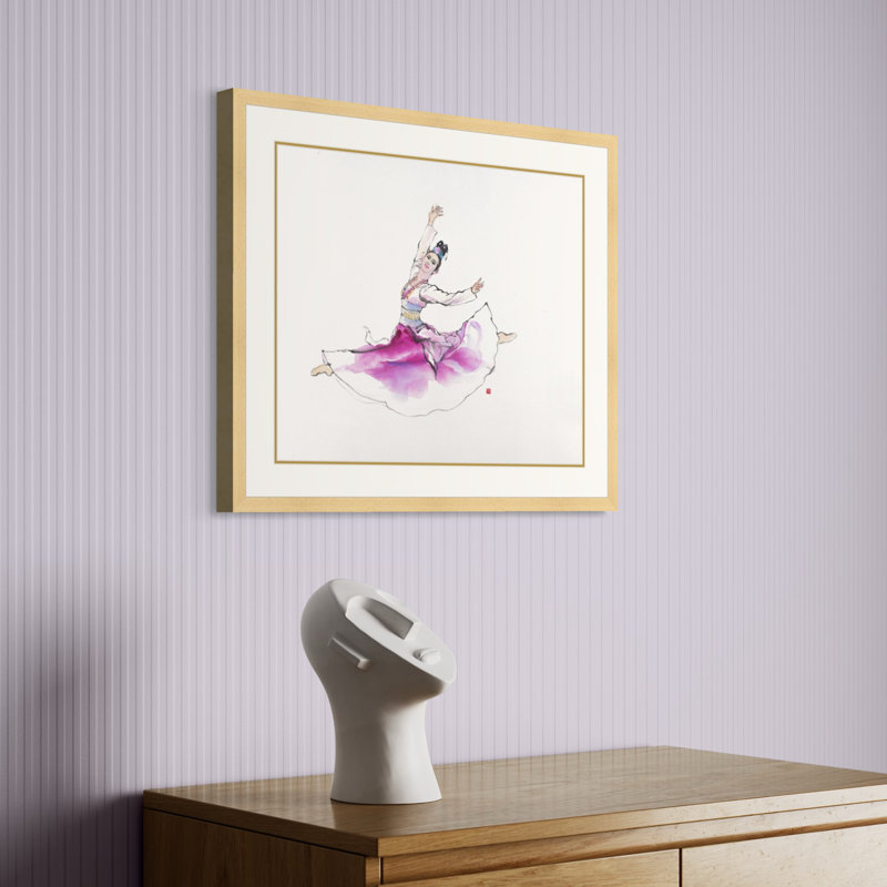 Graceful Dancer by Chen Xiaoping, 18" H x 21" W, Beige Framed
