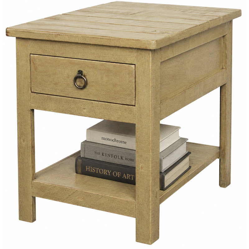 Canales Solid Wood End Table with Storage, Rustic Green