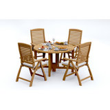 6 Seats 7 Pcs Grade-A Teak Wood Dining Set: 48" Round Butterfly Table And 6 Ashely Folding Reclining Arm Chairs #11AS0906