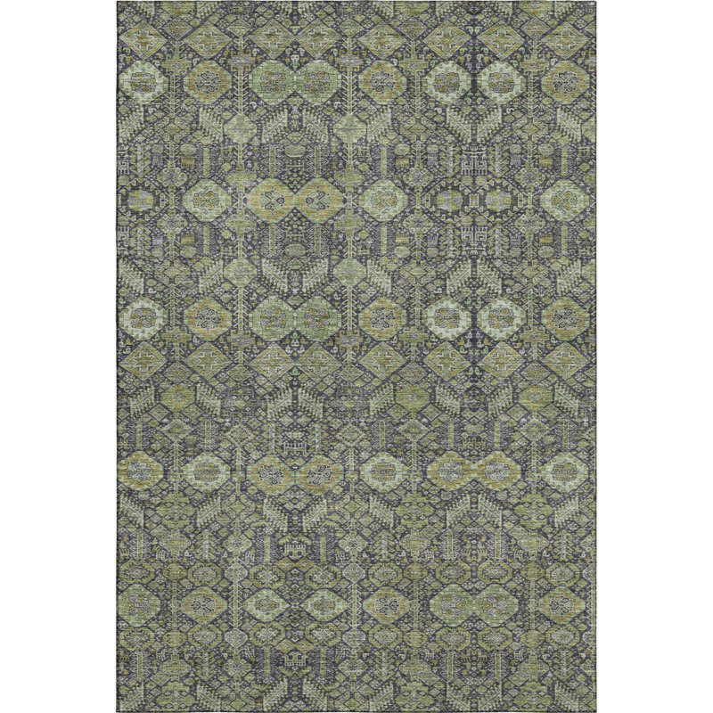 Premium Machine Washable Cerrito AMF574 Green Rug, Rectangle 5' x 7'6"