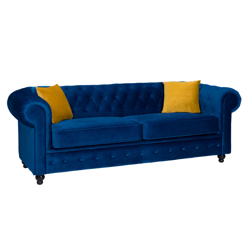 3 Seater Chesterfield Sofa, Navy Blue, 74cm H x 194cm W x 90cm D