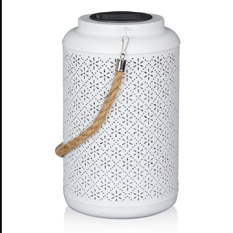 10" Off-White Iron Solar Hanging LED Lantern