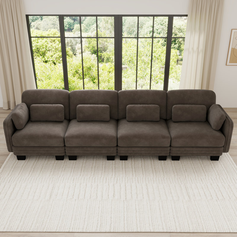 Canapé d'angle modulaire 4 places au design minimaliste moderne capitonné, avec coussins d'assise épais et confortables, idéal pour le salon, la chambre et l'appartement, en chenille.