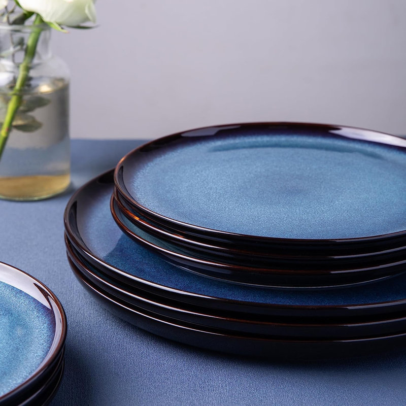 Blue Ceramic Reactive Glaze Dinnerware Set for 4
