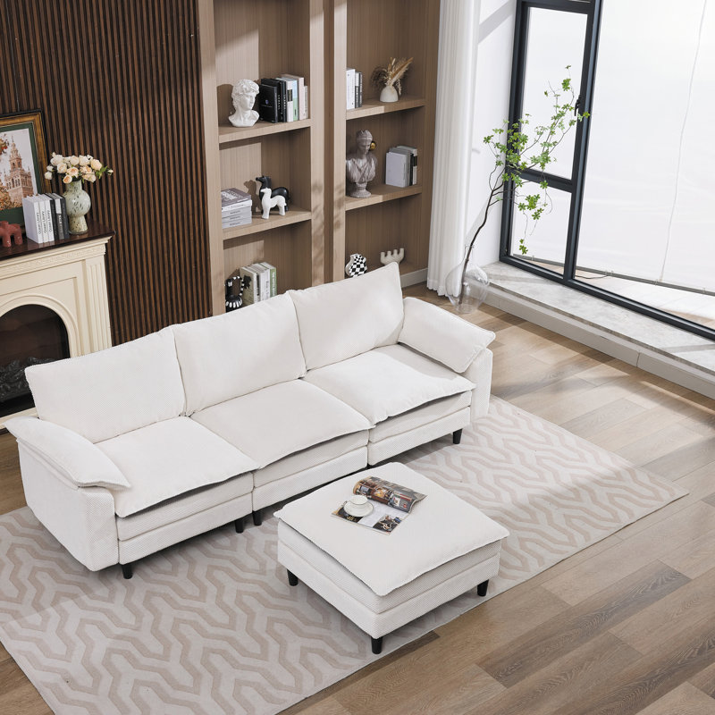 100.39 Inch Black & White Two-Tone L Shaped Cloud Sofa, Modular Sectional With Ottoman And Deep Seating For Modern Living Spaces