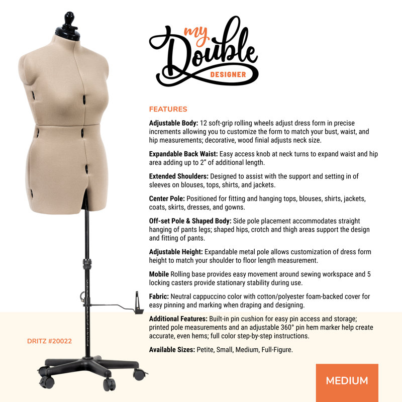 Dritz My Double Designer Adjustable Dress Form, 32" H x 15.6" W x 12.5 D