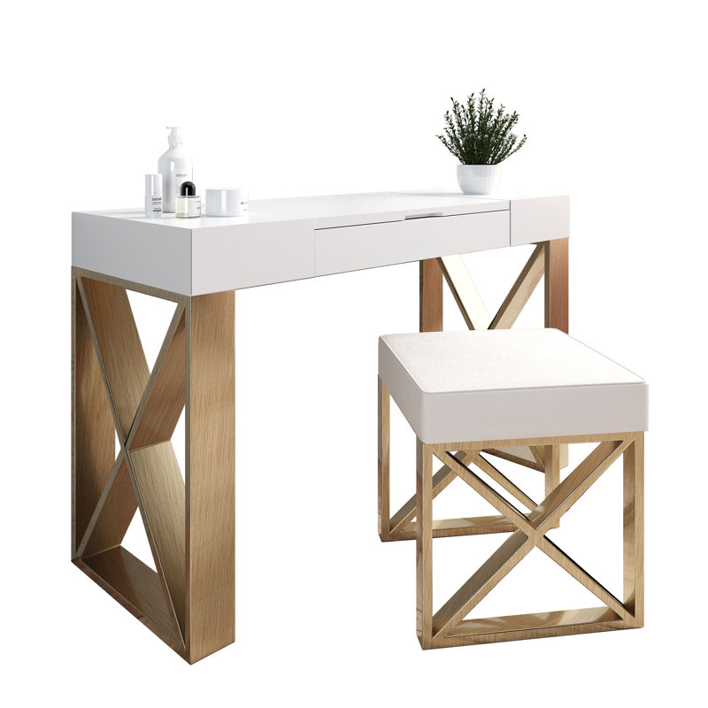 Ensemble de coiffeuse avec tabouret et miroir, Mat